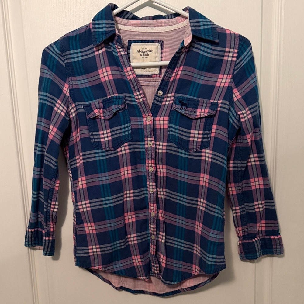 Abercrombie & Fitch Blue and Pink Plaid Button-Down Shirt